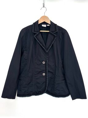Chico's Y2K Cotton Velvet Ruffle Trim Blazer Jacket Size 3 / XL Goth Boho Black